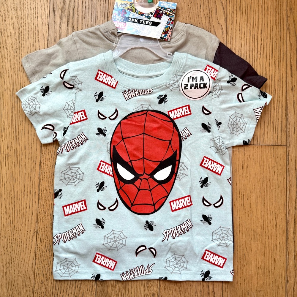 Spider-Man 2 Pack T-shirt Set - Blue Grey Boys Tees NWT Size 5